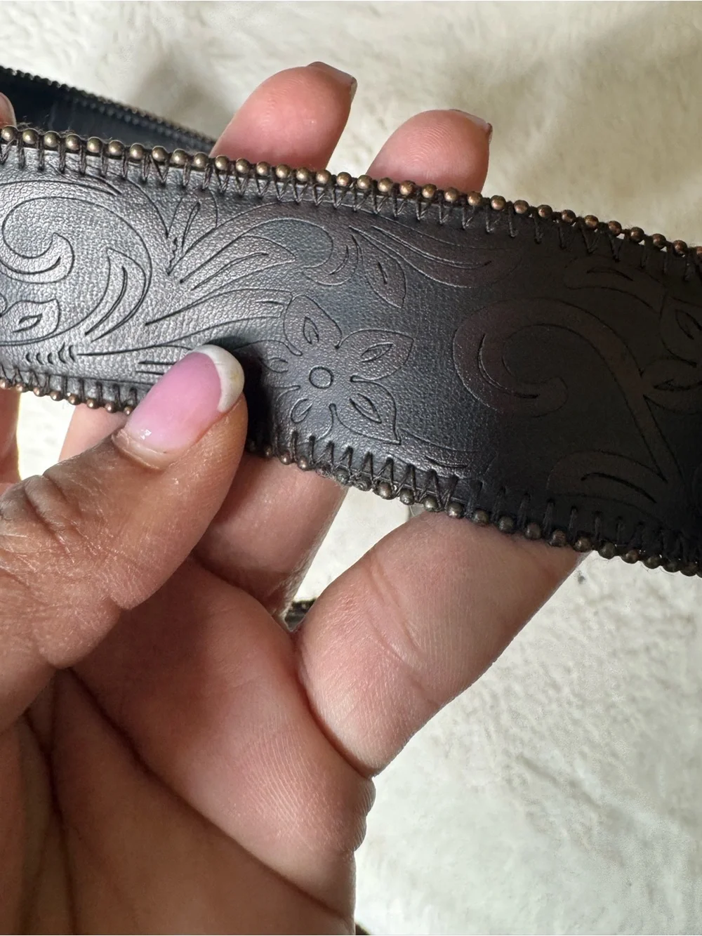 Western Embossed Rhinestone Faux Leather Belt Size 14P
